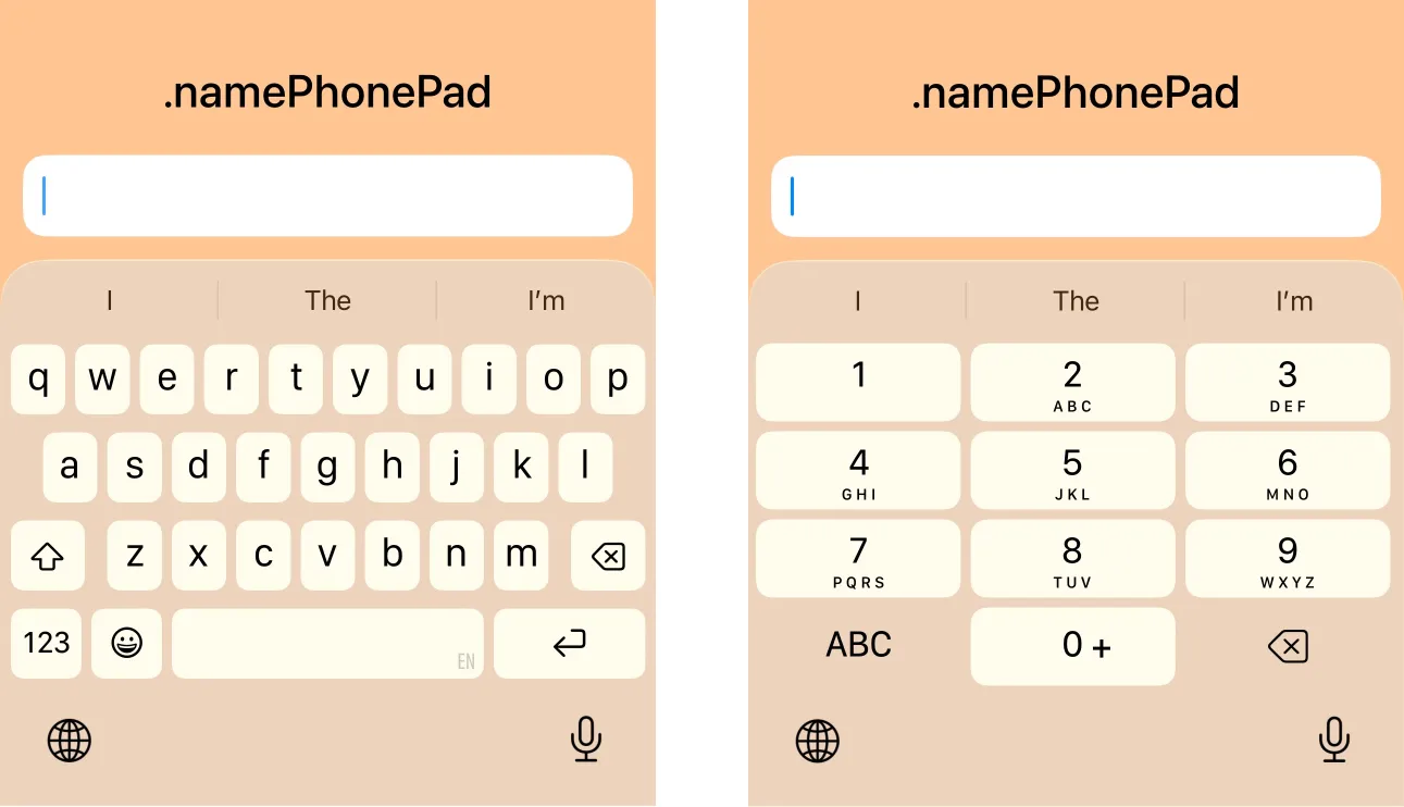 Name phone pad English keyboard in SwiftUI
